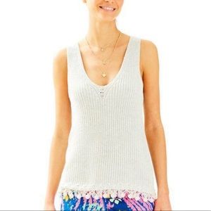 Lilly Pulitzer Jaya Sweater V Neck Pom‎ Pom Tank Top Metallic Grey XS